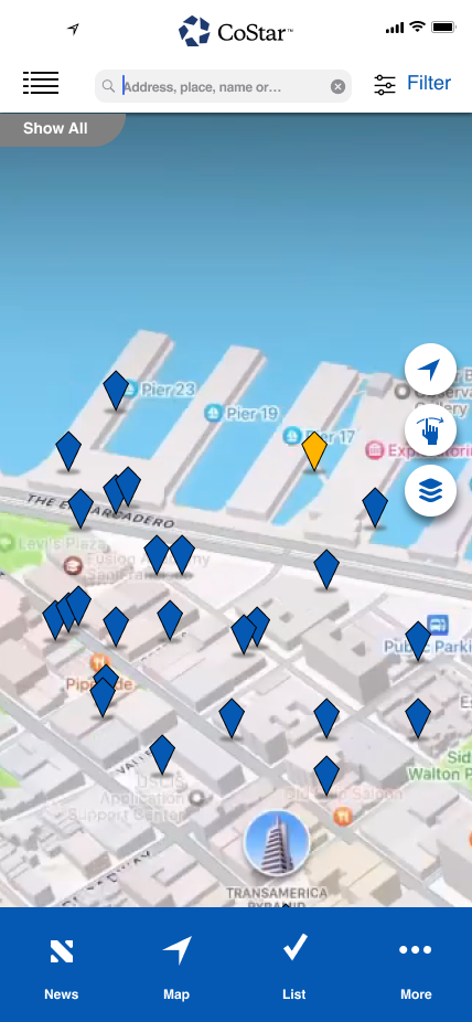 Map — San Francisco 3D view, blue interface